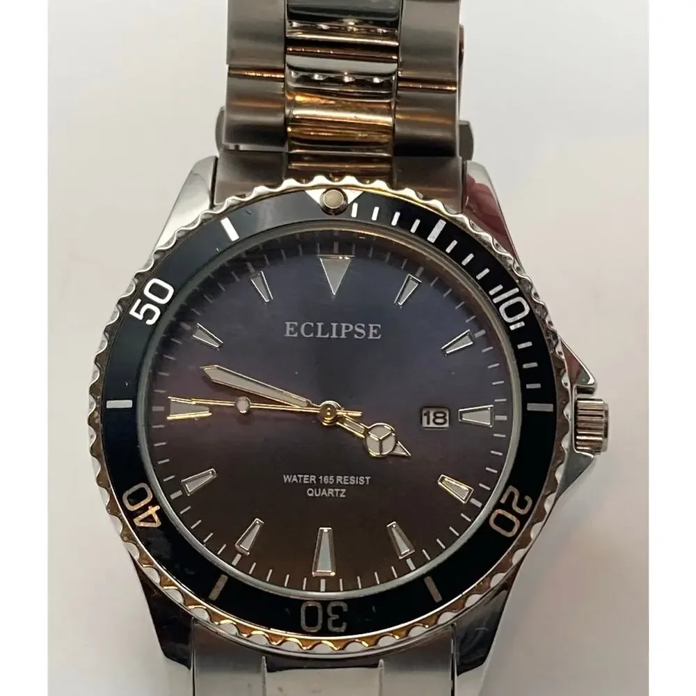 Eclipse Men Watch 42mm - Date Indicator - WR 165ft- Fresh Battery - Wrist 7-7.25